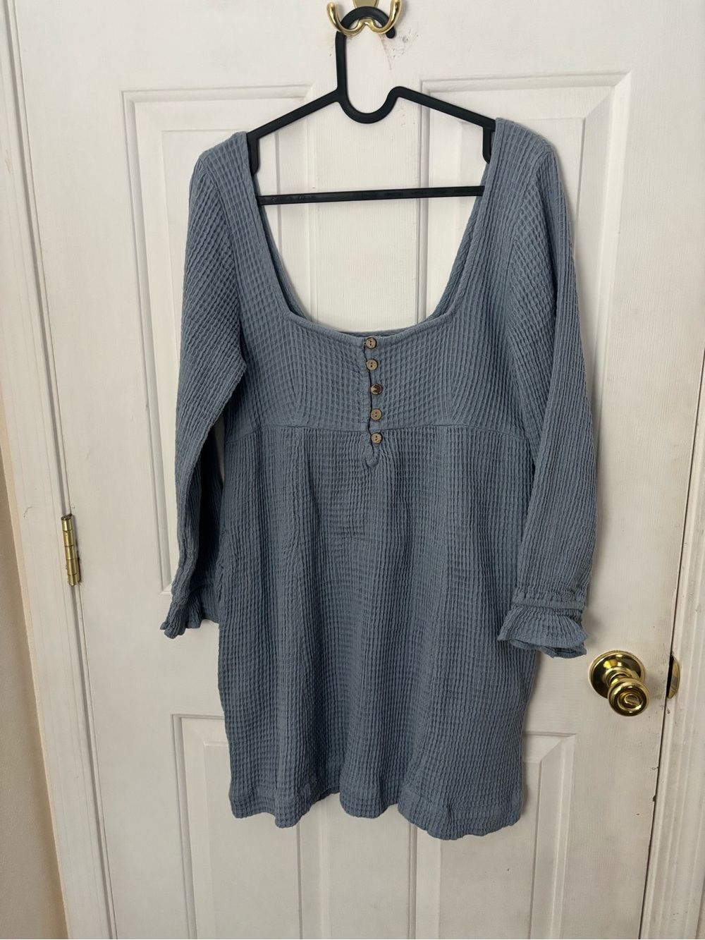 Free People Scoop Neck Waffle-Knit Dress in Dusty Blue